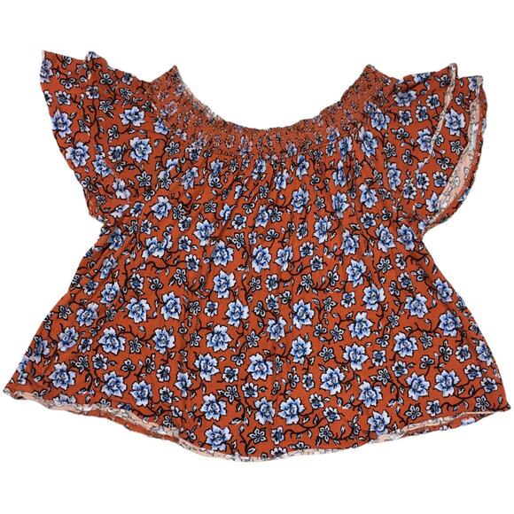 American Rag Top Floral Off the Shoulder Casual Blouse‎ Women's M Keyhole Back - Picture 9 of 10